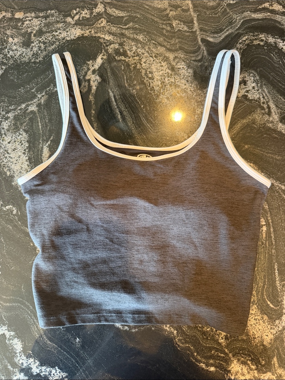 Gray Cropped Tank/Sports Bra with White Trim - Women
